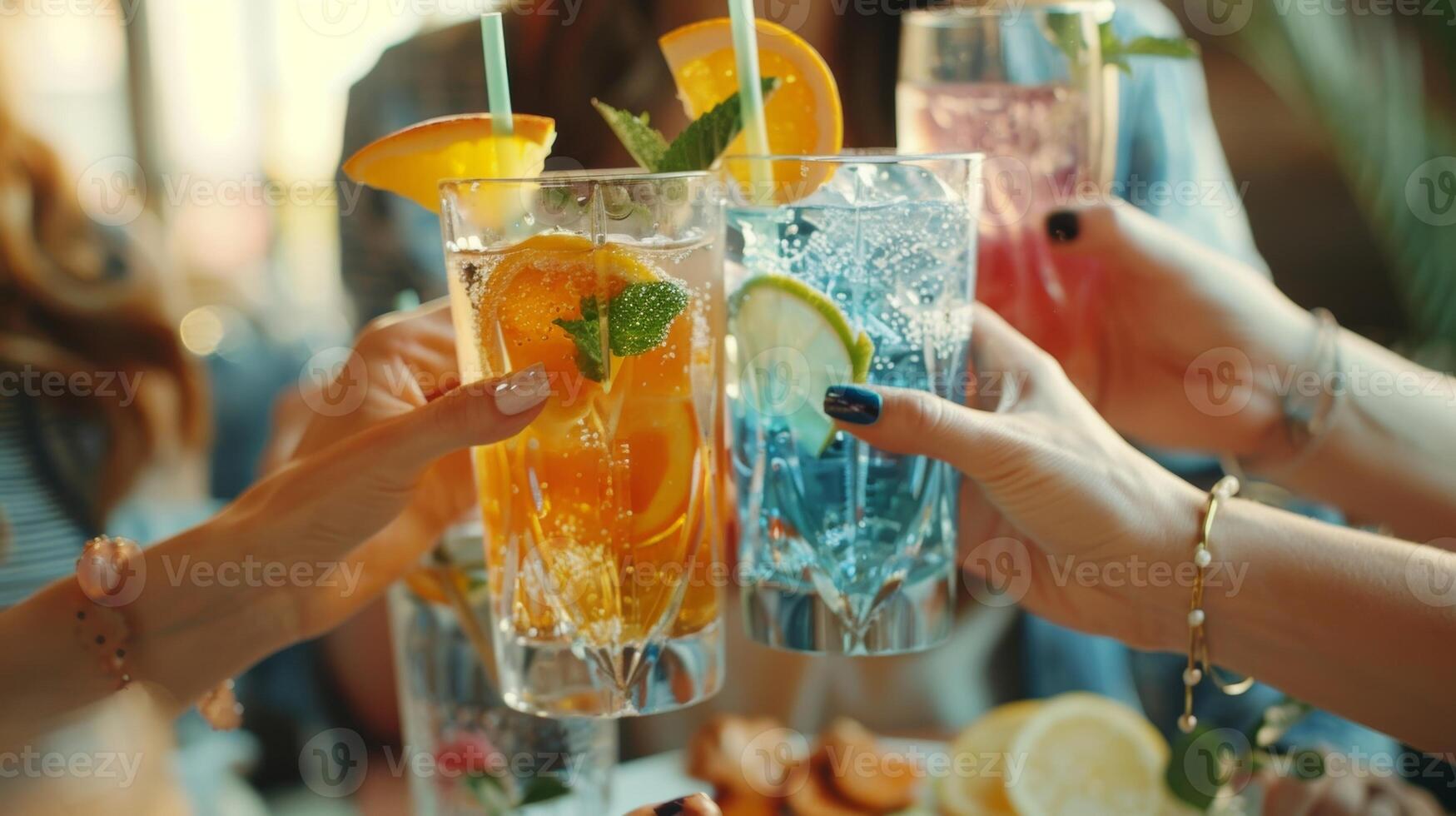 un atmosfera di gioia e positività come i clienti Condividere loro preferito idratante cocktail analcolici e incoraggiare altri per restare idratato foto
