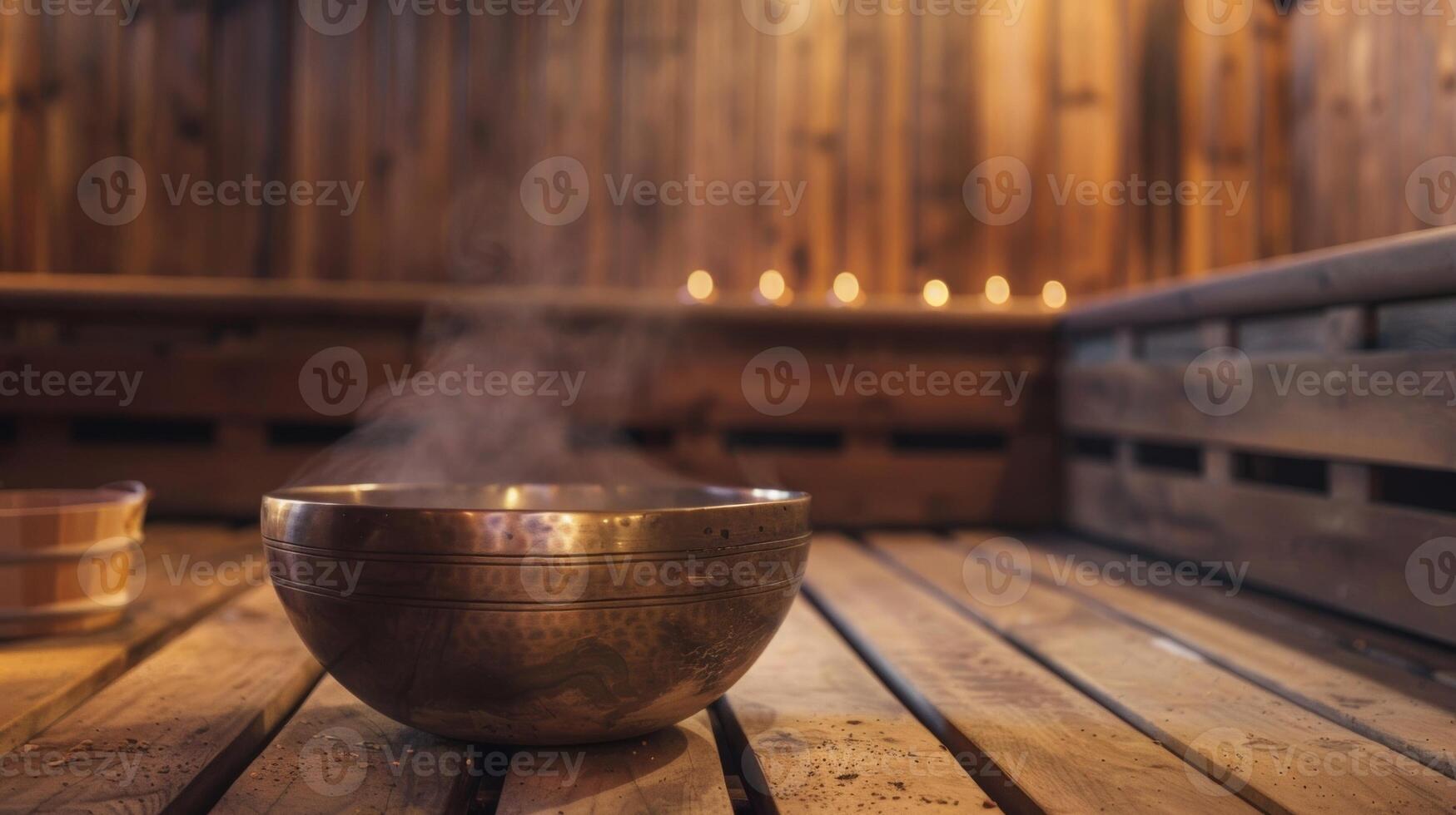 il dolce ronzio di un' himalayano cantando ciotola vibrante per tutto il sauna la creazione di un' tranquillo, calmo e messa a terra energia. foto