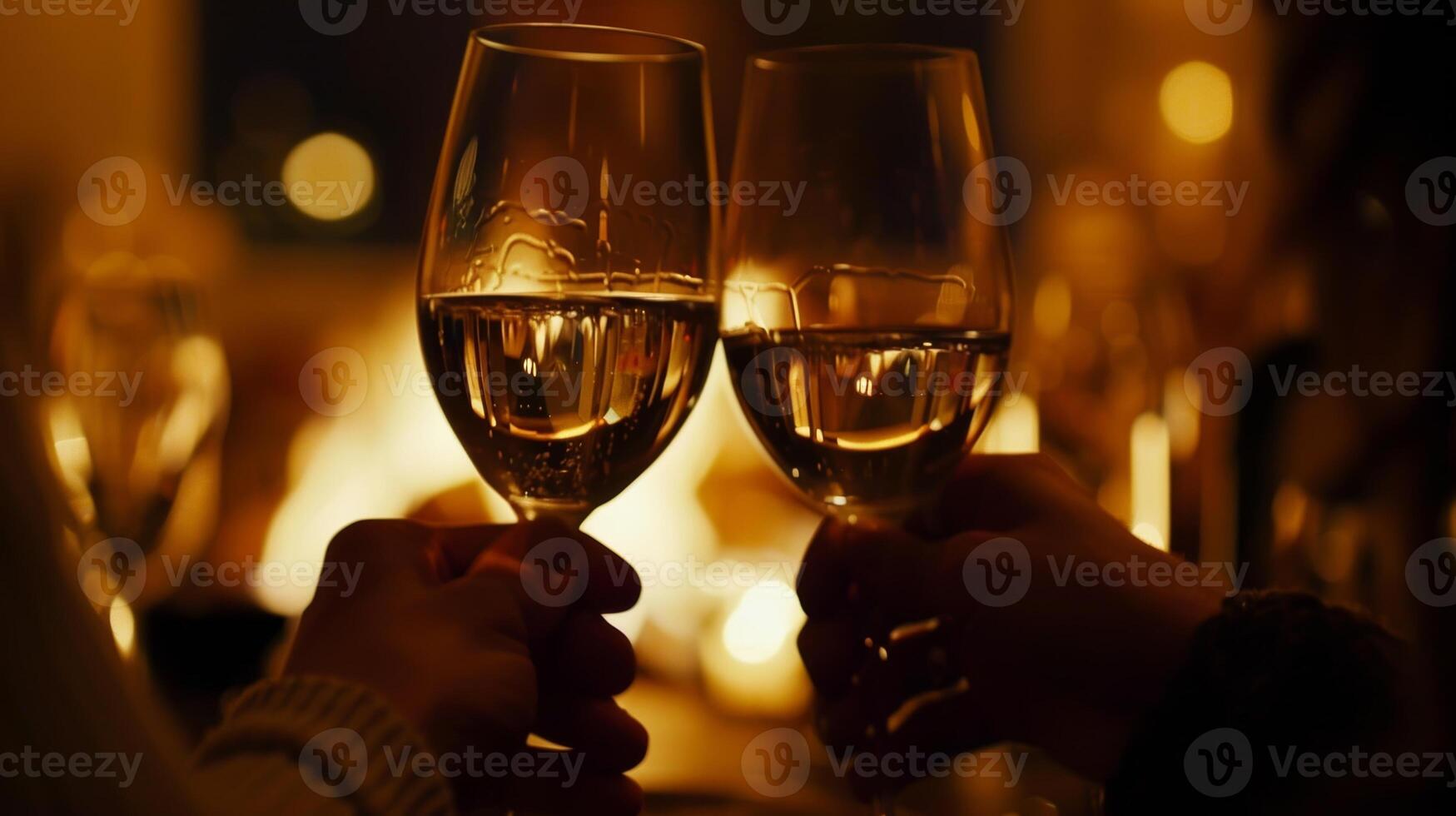 il sera tratti su con il solo interruzioni essere il occasionale alimentarsi di il fuoco o il dolce tintinnio di bicchieri come il coppia sorsi loro vino. 2d piatto cartone animato foto