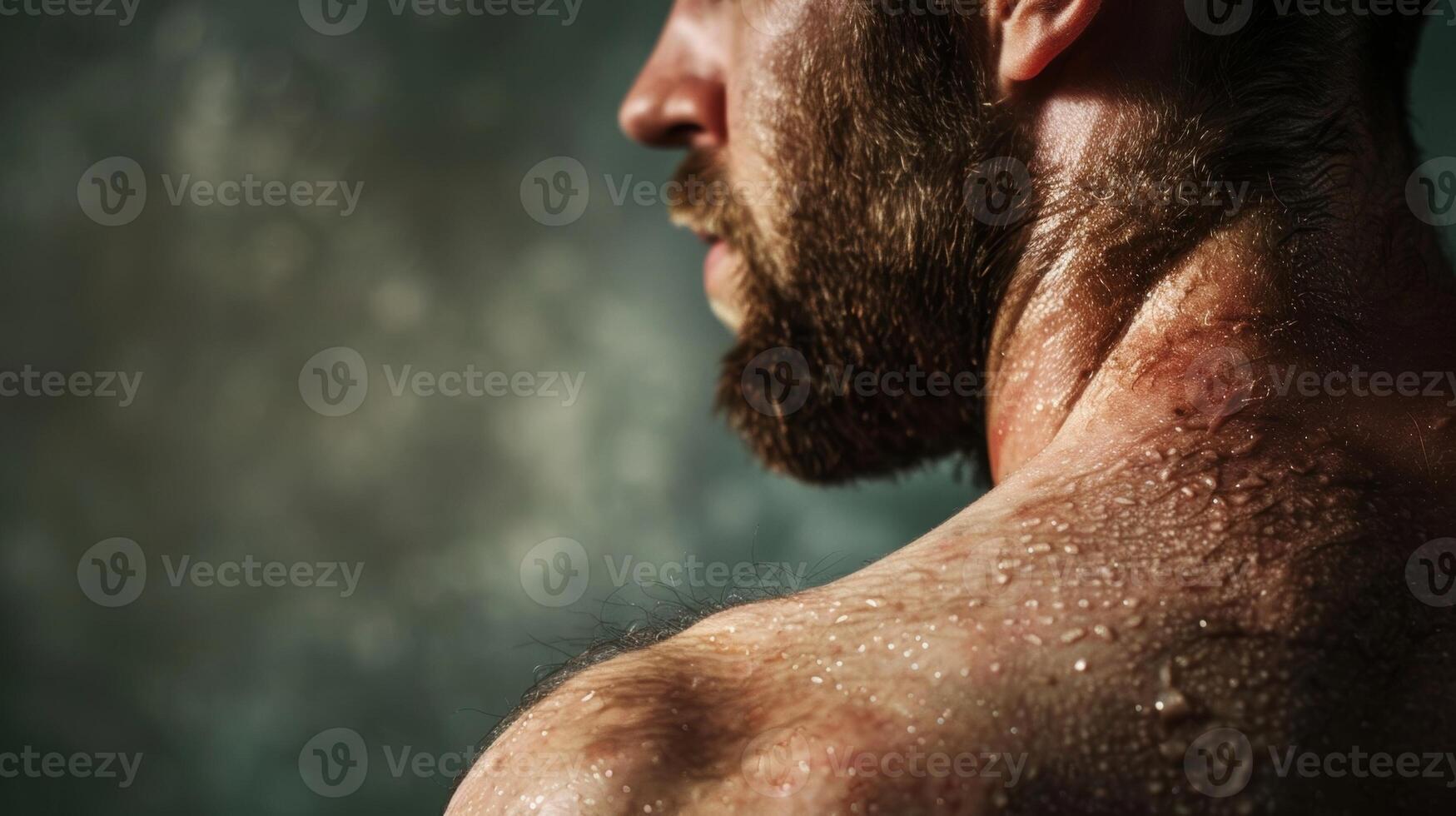 un' foto di un' mans spalla in precedenza segnato di arrossamento e irritazione adesso visibilmente più calmo e più liscia dovuto per regolare sauna uso.