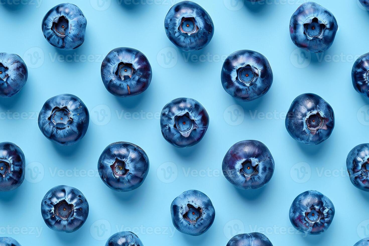 stilizzato mirtilli disposte nel un' geometrico modello, moderno arte stile, grassetto colori su blu sfondo foto