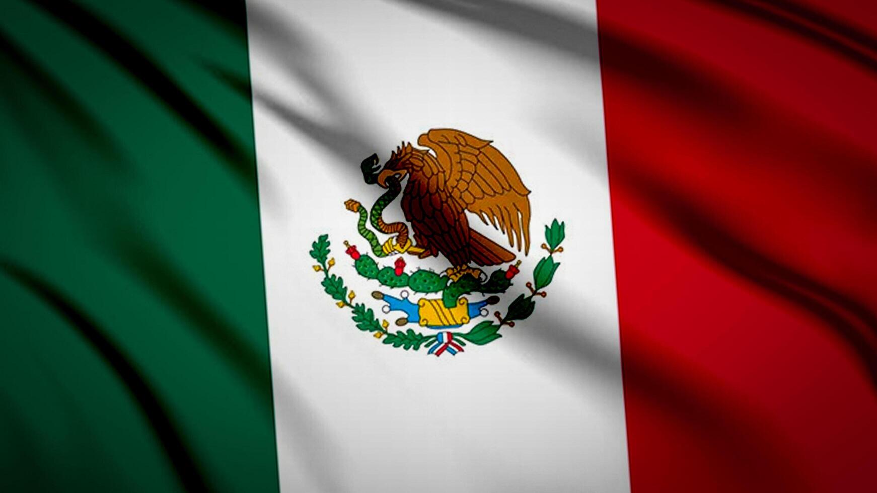vicino su agitando bandiera di Messico. bandiera simboli di Messico. foto