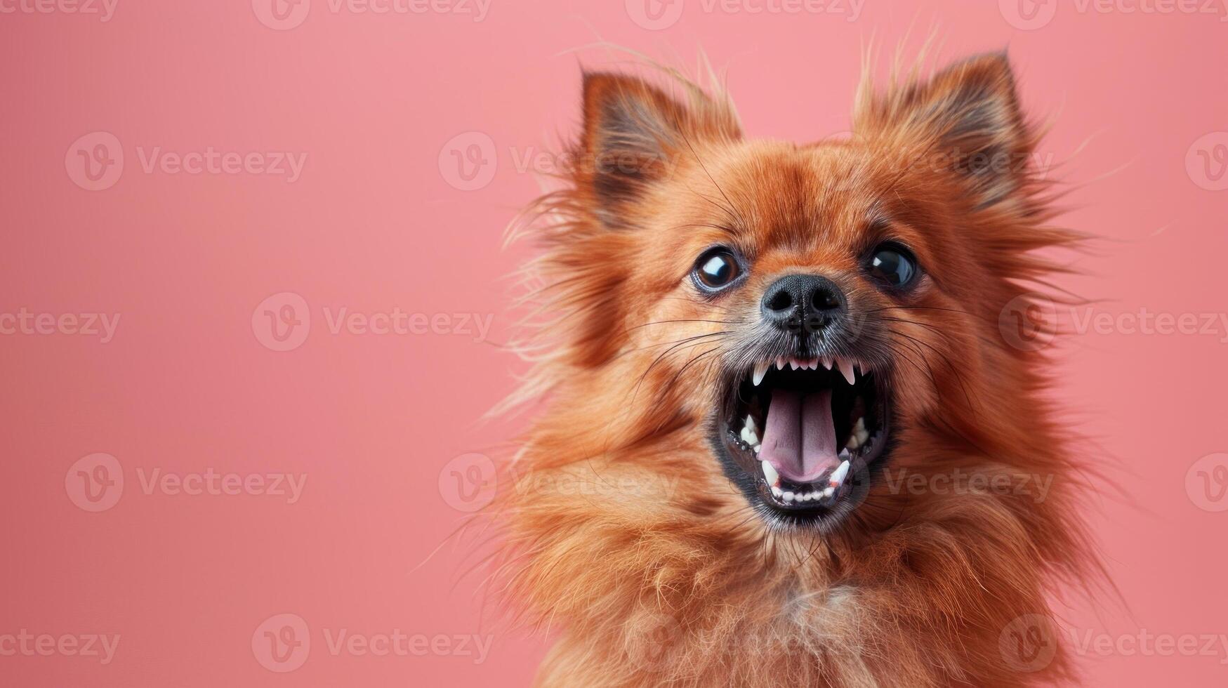 finlandese spitz, arrabbiato cane scoprendo suo denti, studio illuminazione pastello sfondo foto