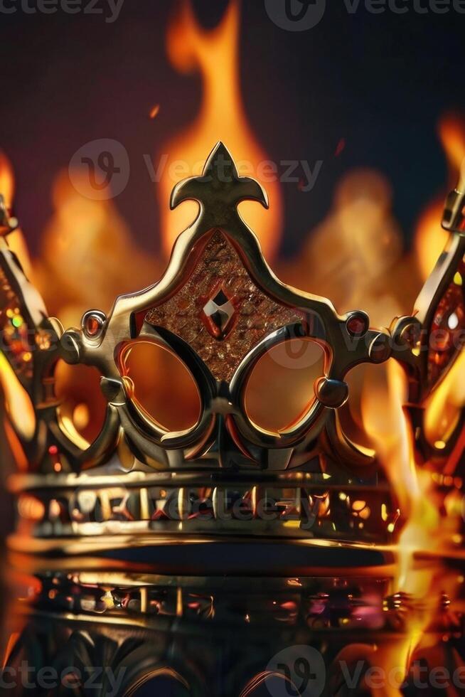 un' corona è su fuoco nel il buio foto