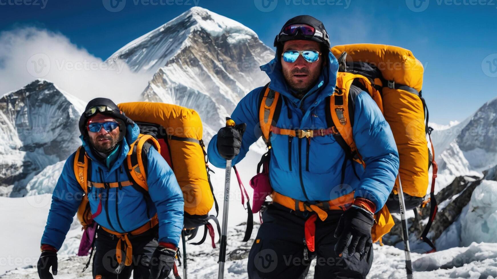 gruppo di escursionisti il trekking il nevoso vertice di montare everest foto