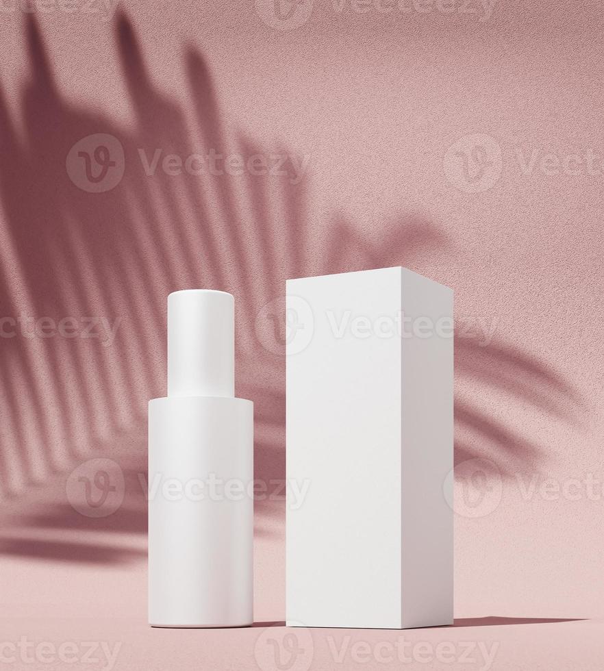 crema cosmetica naturale, siero, confezione vuota per la cura della pelle con foglie di erbe, legno. prodotto biologico bio. Concetto di bellezza e spa. illustrazione 3D foto