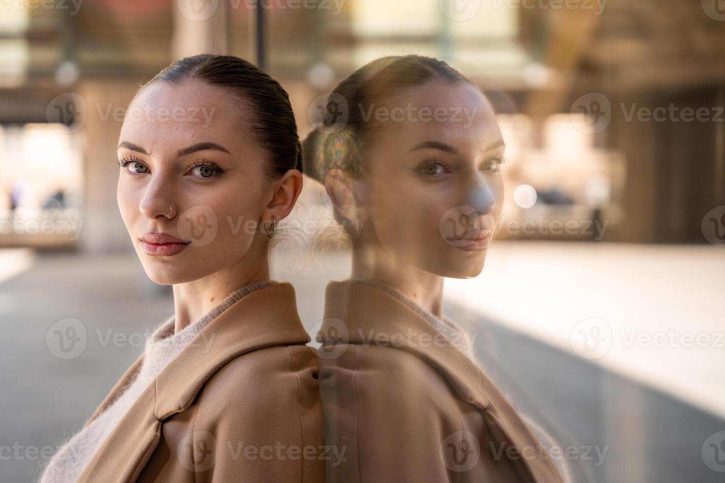 ritratto di giovane bellissimo donna indossare cappotto a piedi nel il città centro di praga, Europa. alto qualità foto