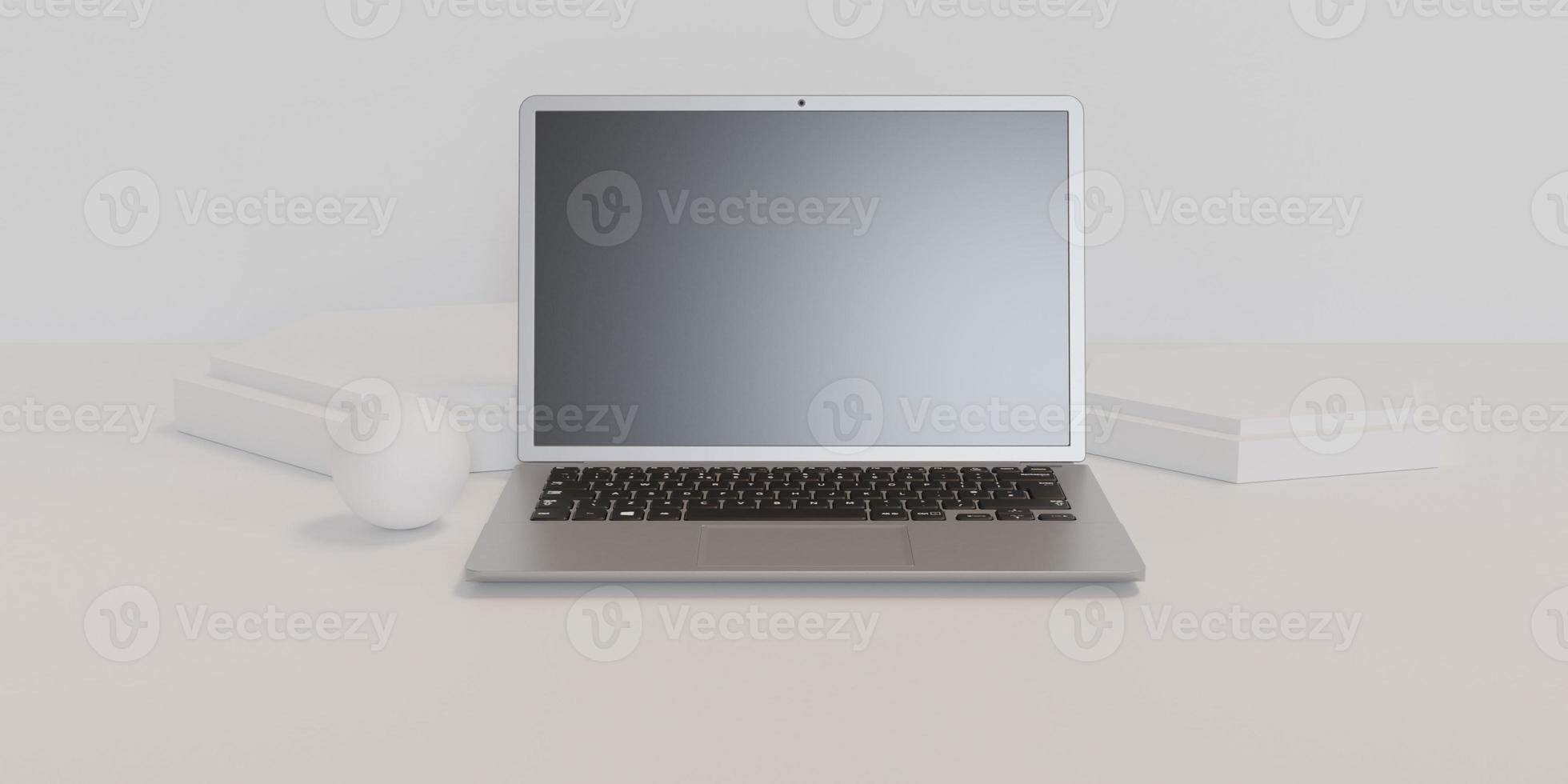 Rendering 3D laptop con vari oggetti adatti per progetti di mockup e pubblicità foto