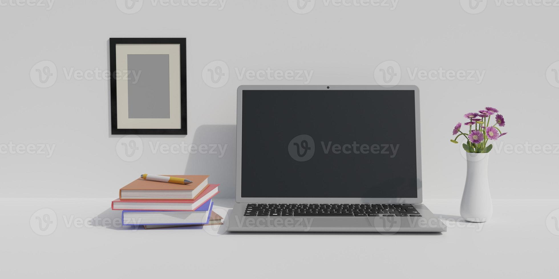 Rendering 3D laptop con vari oggetti adatti per progetti di mockup e pubblicità foto