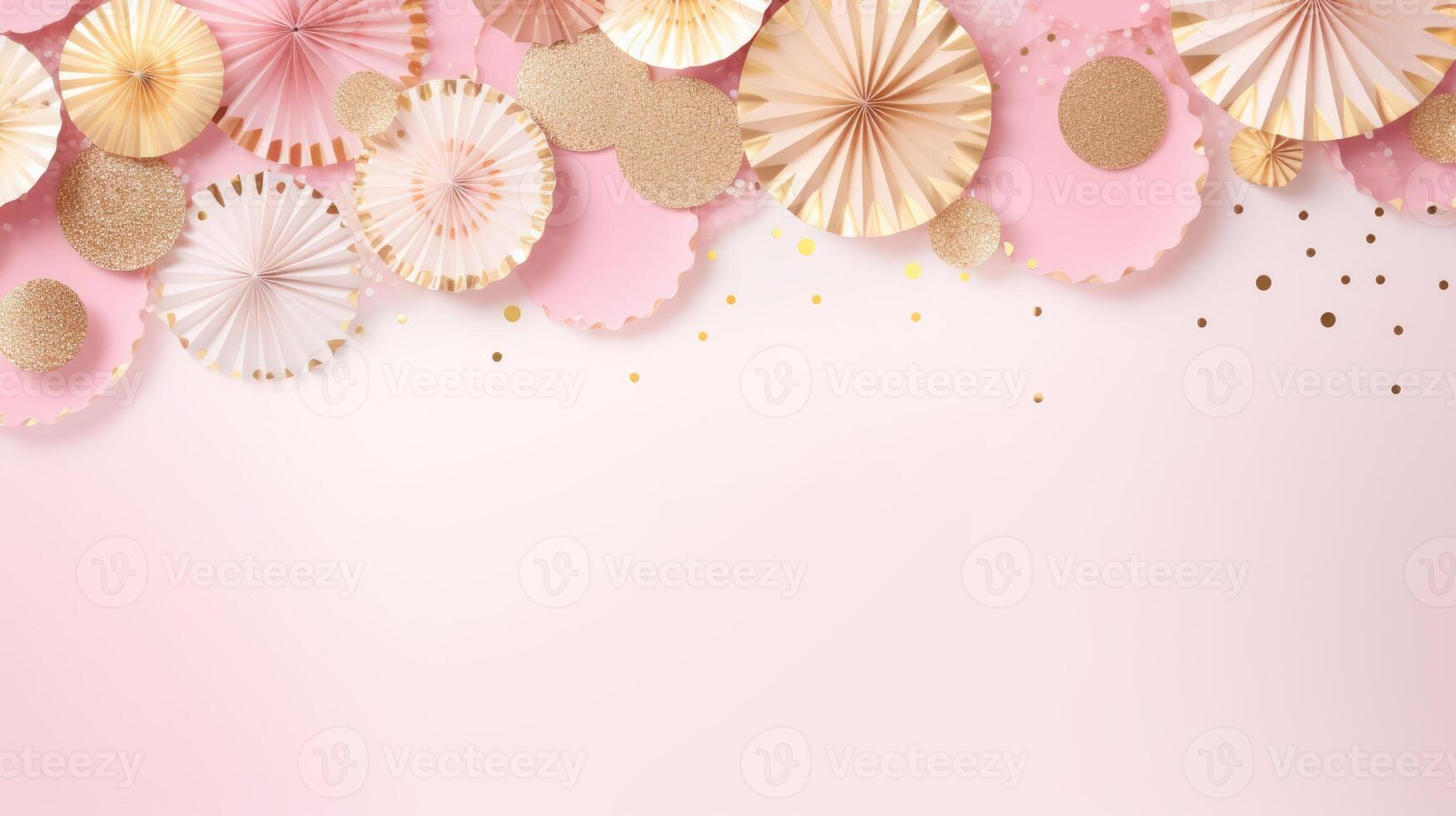 rosa e oro coriandoli carta fan decorazione copia spazio, ai foto