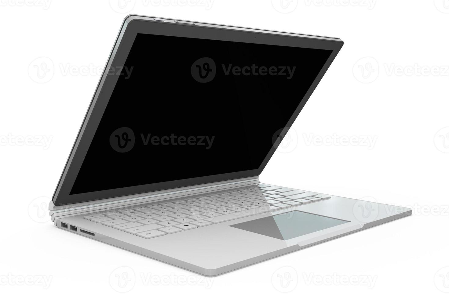 Rendering 3D di notebook portatile mock up con sfondo bianco. gadget tecnologico per il concetto di sfondo hipster. alta risoluzione foto