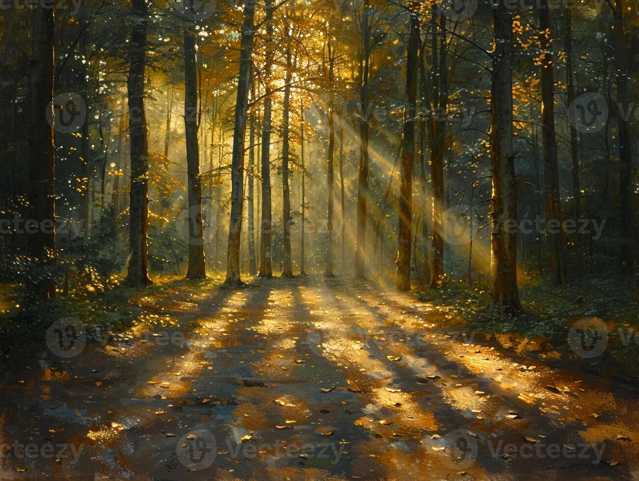 ombre getto di un' foresta baldacchino su un' bosco pavimento foto