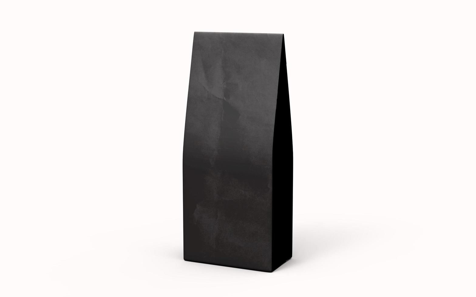 sacchetto di imballaggio di carta nera per tè o caffè isolato su sfondo bianco. rendering 3D. foto