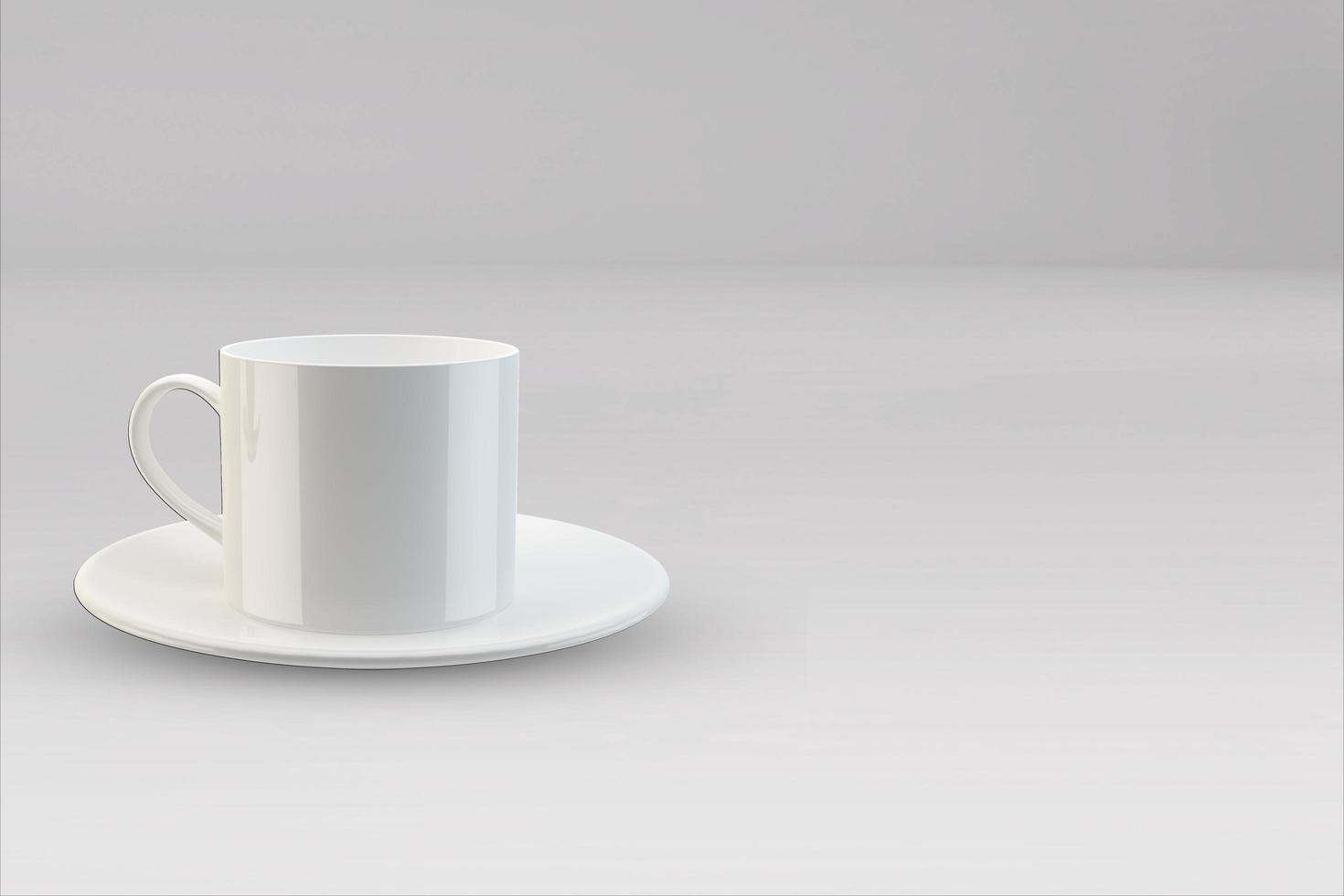 tazze realistiche in bianco da caffè o da tè con manico. tazza di porcellana per il modello di modello di tè o caffè isolato. tazza da tè realistica per colazione, illustrazione 3d foto