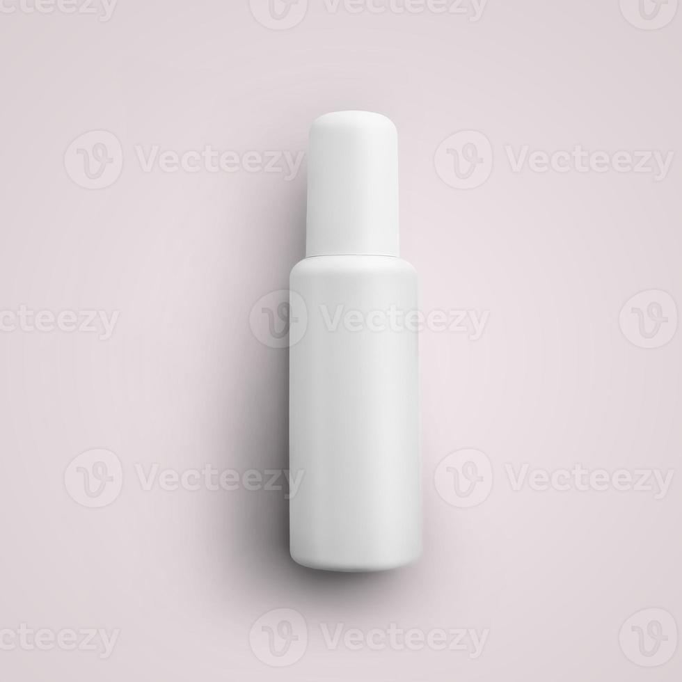 3D rendering vuoto bianco cosmetico in plastica flacone spray isolato su sfondo grigio. adatto per il tuo design di mockup. foto