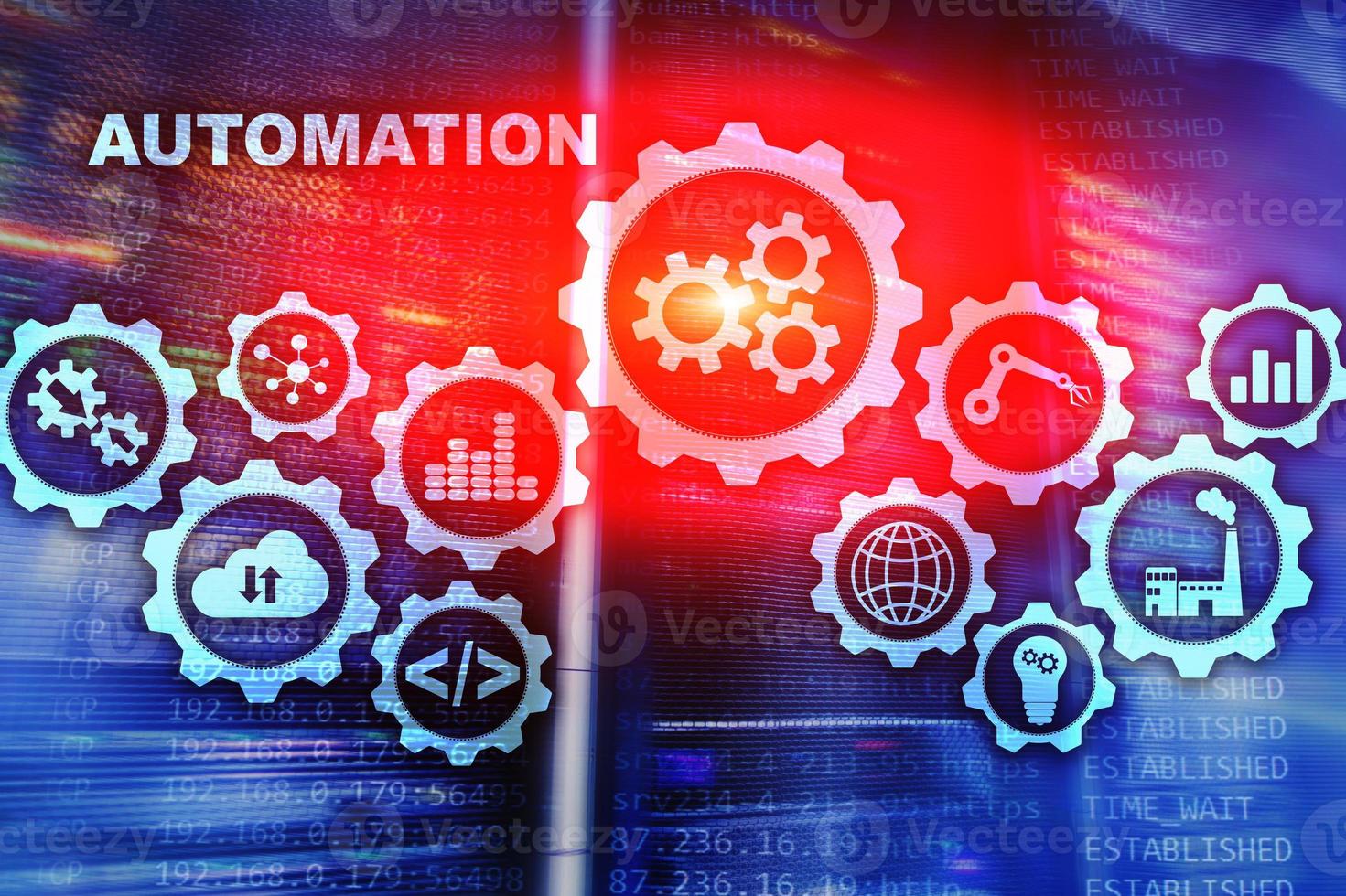 concetto di aumento della produttività dell'automazione. processo tecnologico sullo sfondo di una sala server foto