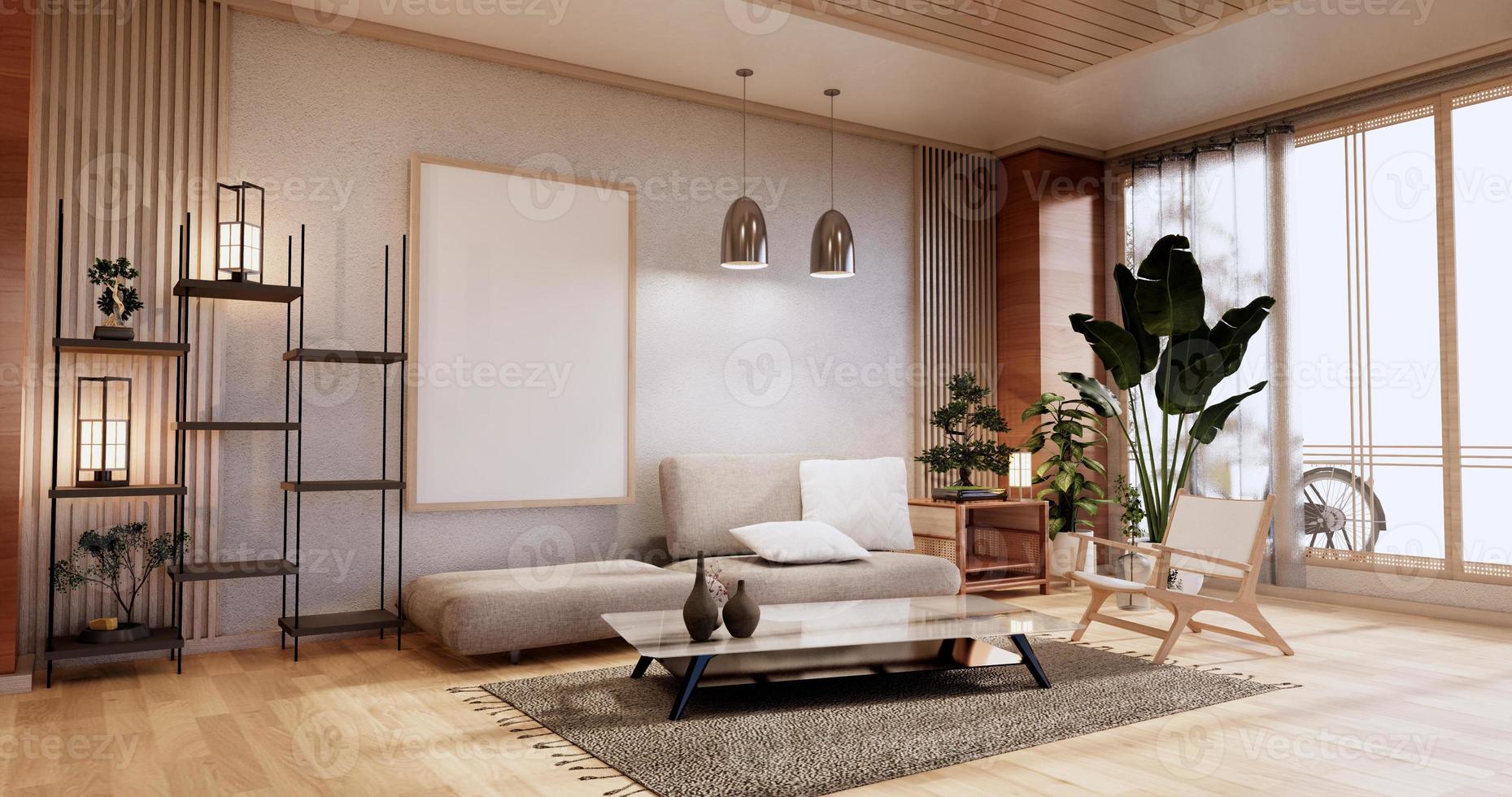 mobili per divani, design giapponese della camera moderna, rendering minimal.3d foto