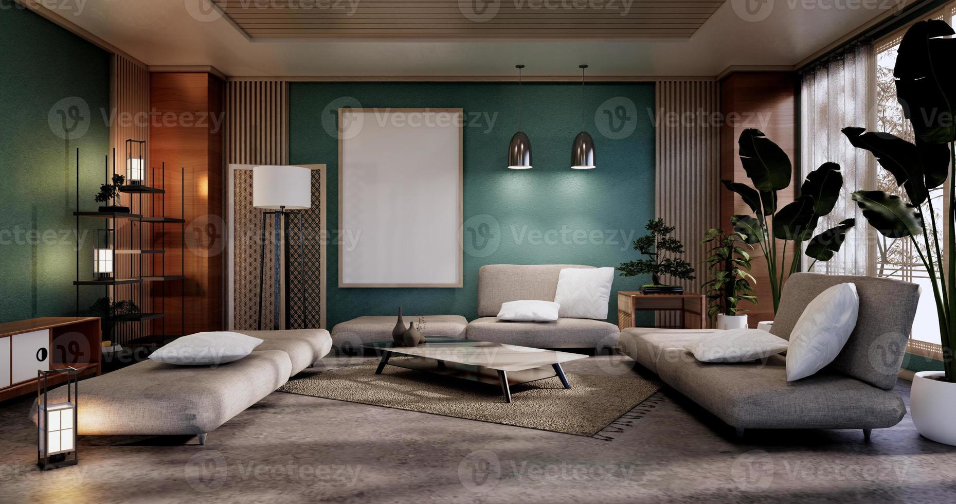 design degli interni del soggiorno alla menta. rendering 3d foto