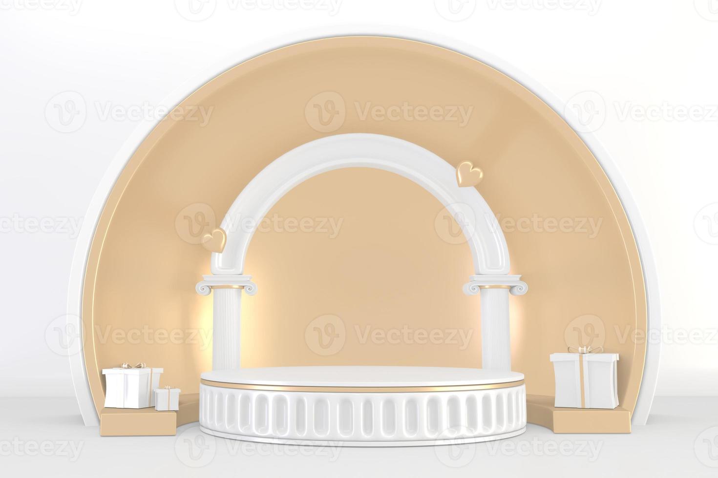 podio romano bianco per prodotto cosmetico su fondo bianco granito. rendering 3d foto