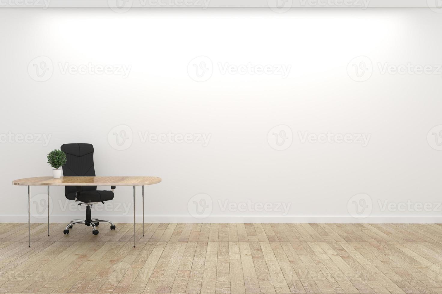 interno bianco vuoto della sala conferenze con pavimento in legno sul fondo bianco della parete - interno vuoto della stanza di affari della stanza. rendering 3d foto