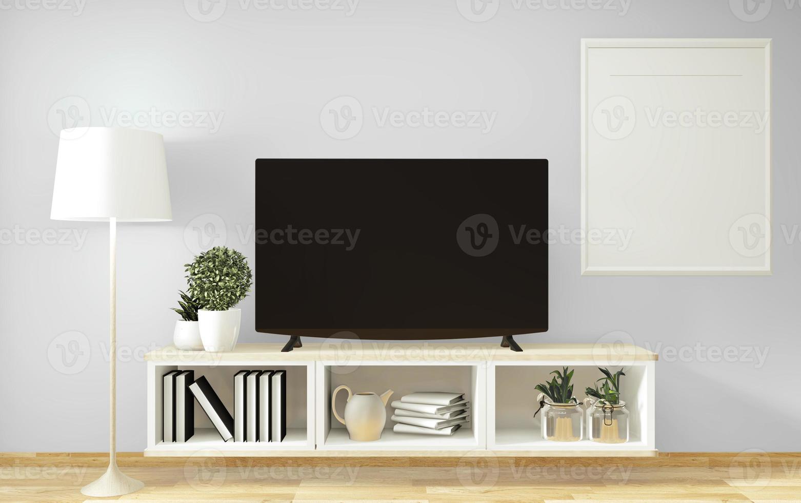 mock up mobile tv e display con design minimale e decoraion in stile giapponese. Rendering 3d foto