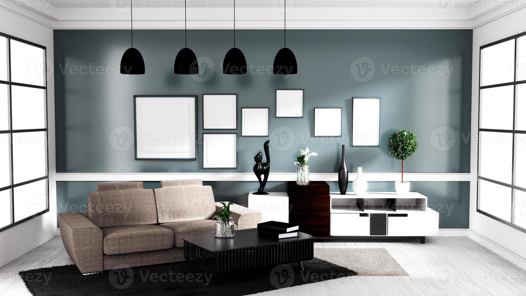 stile moderno contemporaneo, design degli interni del soggiorno mock up. rendering 3d foto