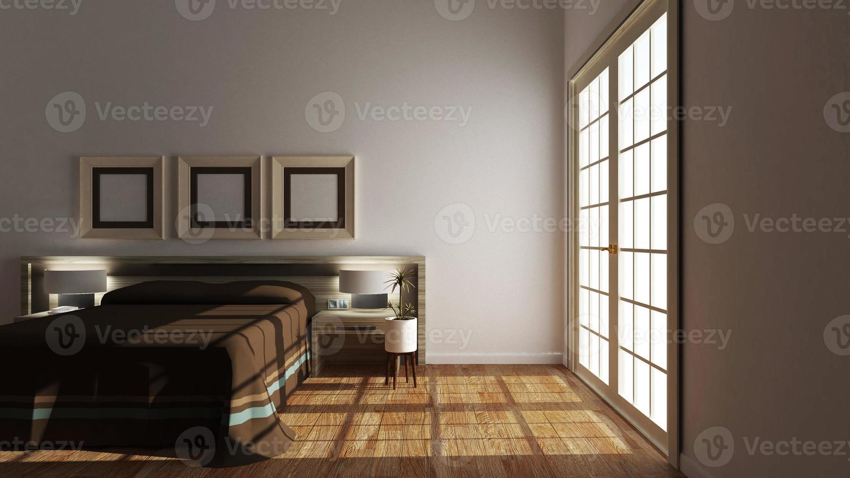 stanza vuota - interno moderno della camera da letto. rendering 3d foto