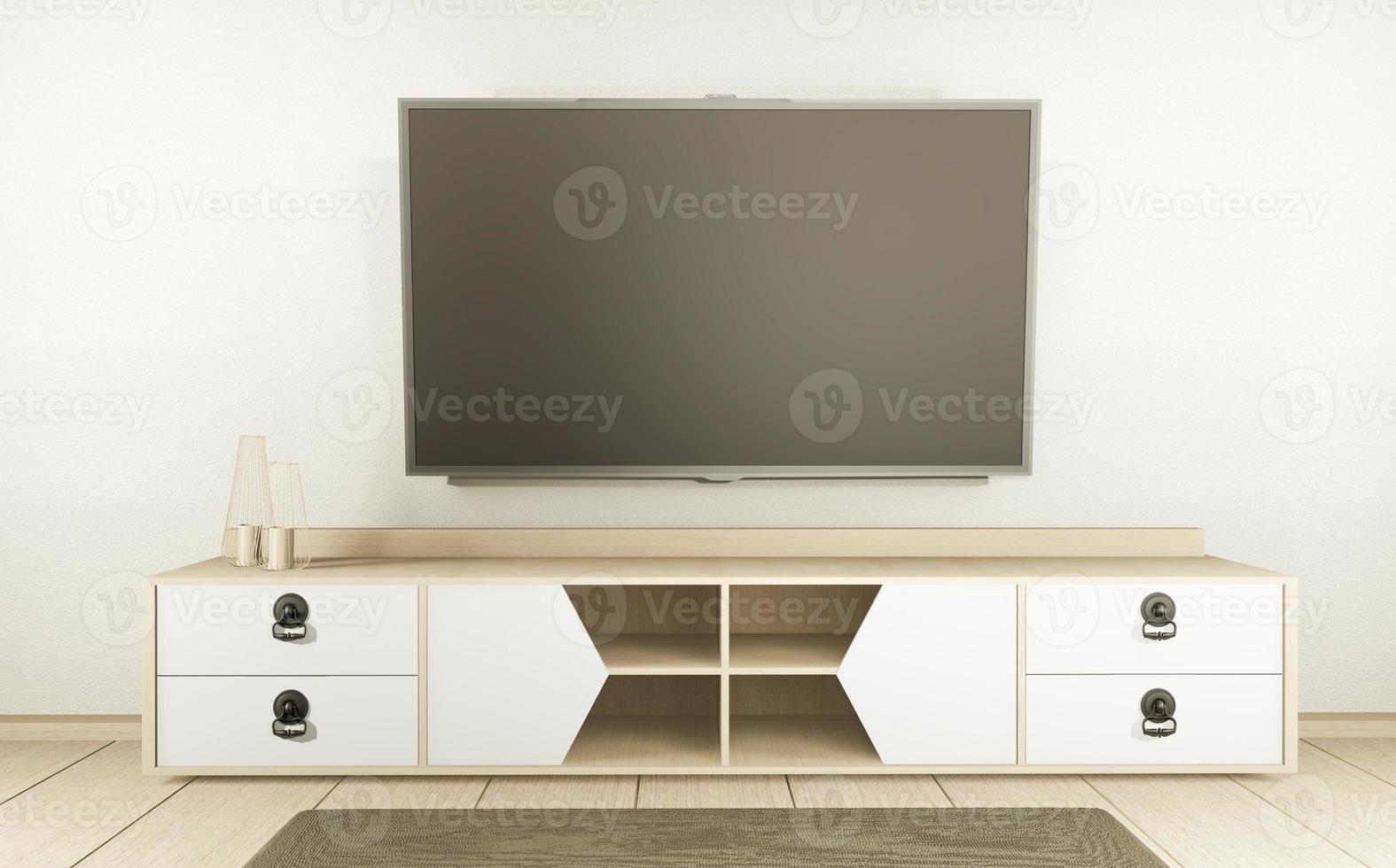 mobile tv in bianco stanza interna vuota in stile giapponese, rendering 3d foto