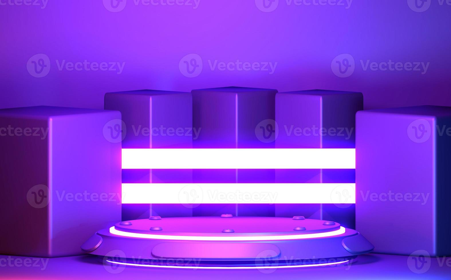 gradienti di concetto di gioco vetrina astratta podio viola e blu. rendering 3d foto