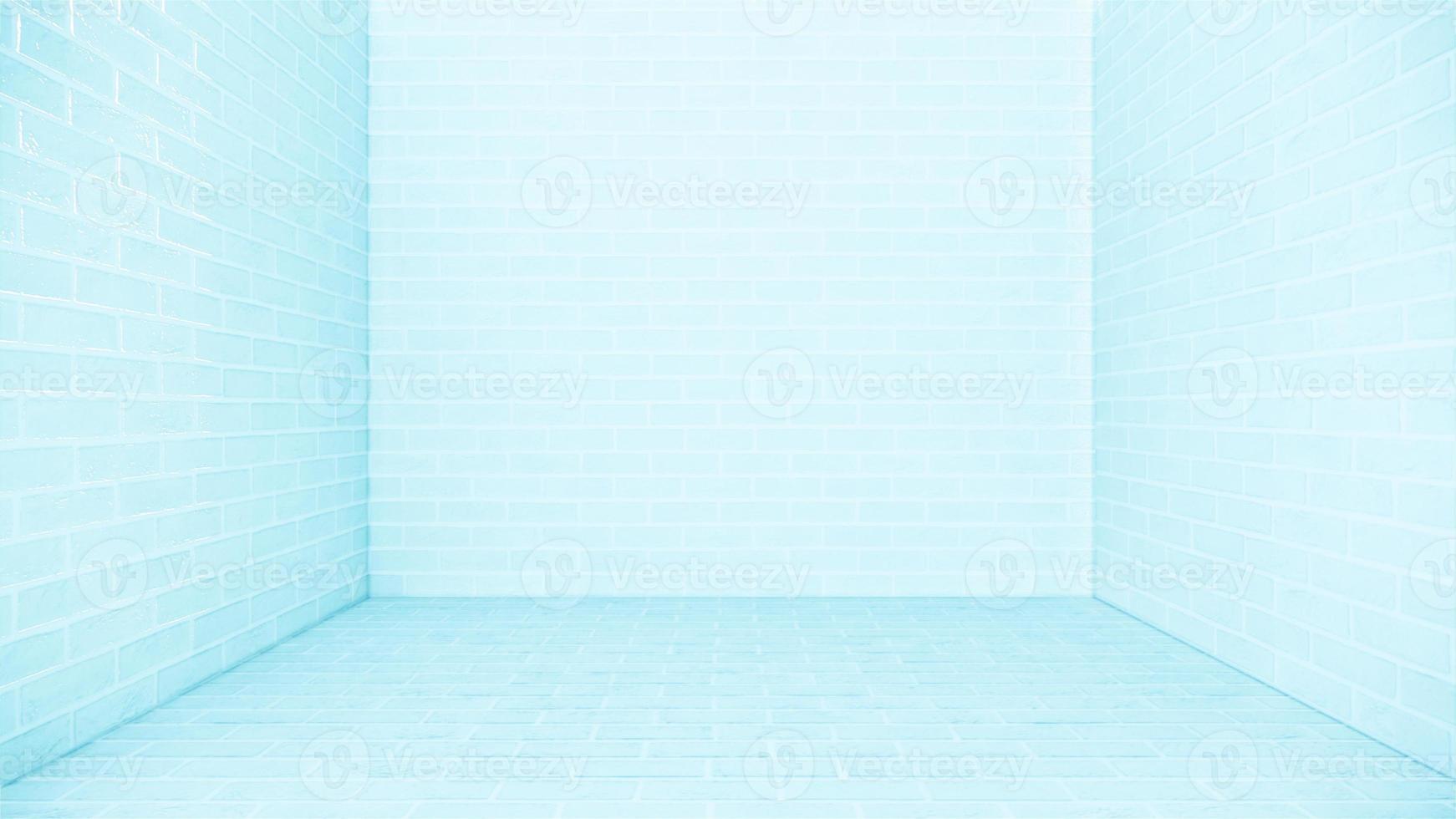 pavimento di mattoni bianchi blu e fondo del muro di mattoni. rendering 3d foto