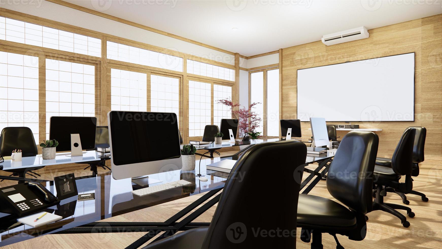 ufficio affari - bella sala riunioni japanroom e tavolo da conferenza, in stile moderno. rendering 3d foto