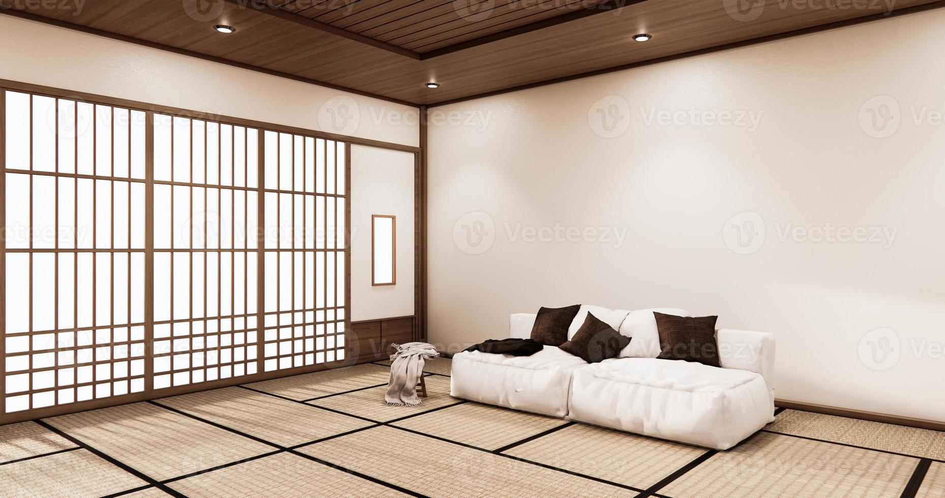 interno soggiorno in stile tropicale con parete design.3d rendering foto
