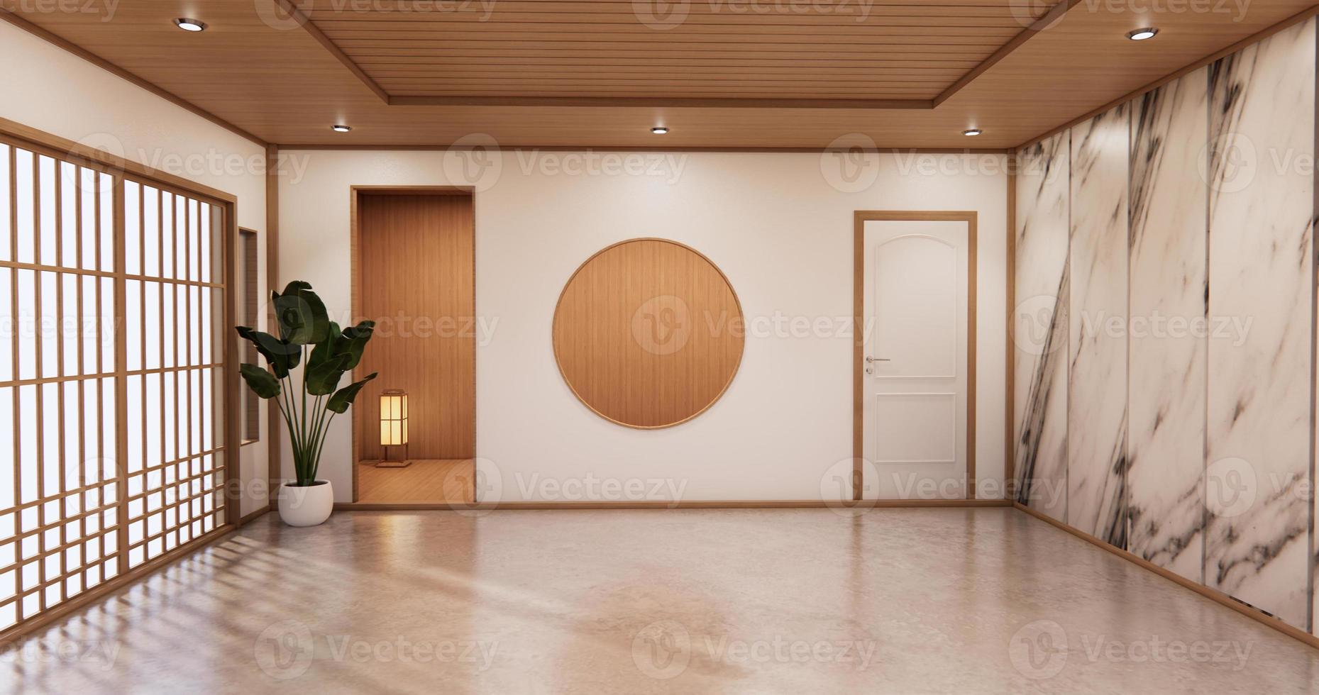 interno soggiorno in stile tropicale con parete in granito design.3d rendering foto
