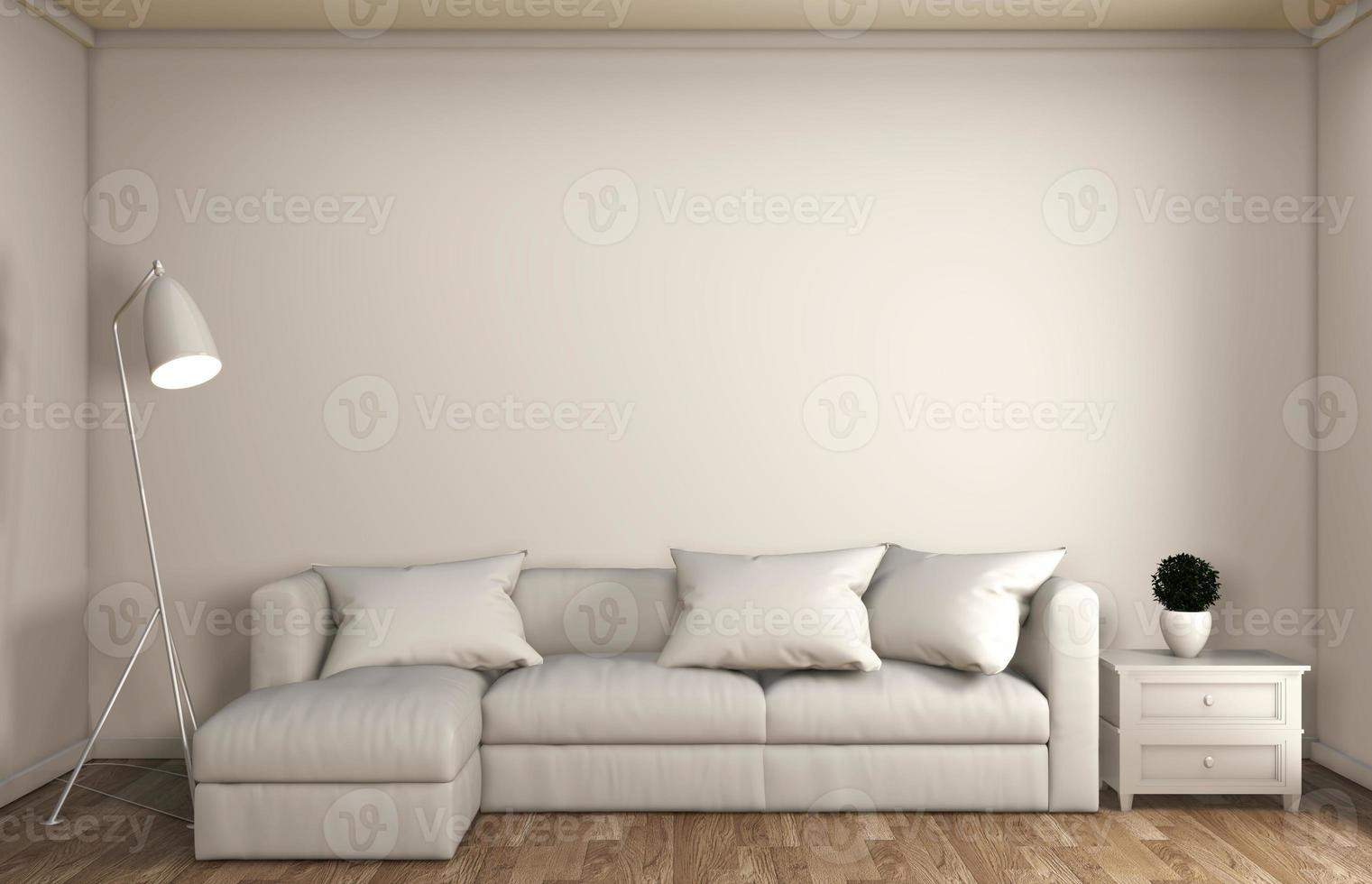 mock up decorazione del soggiorno in stile giapponese, progettato in stile zen minimale. Rendering 3d foto