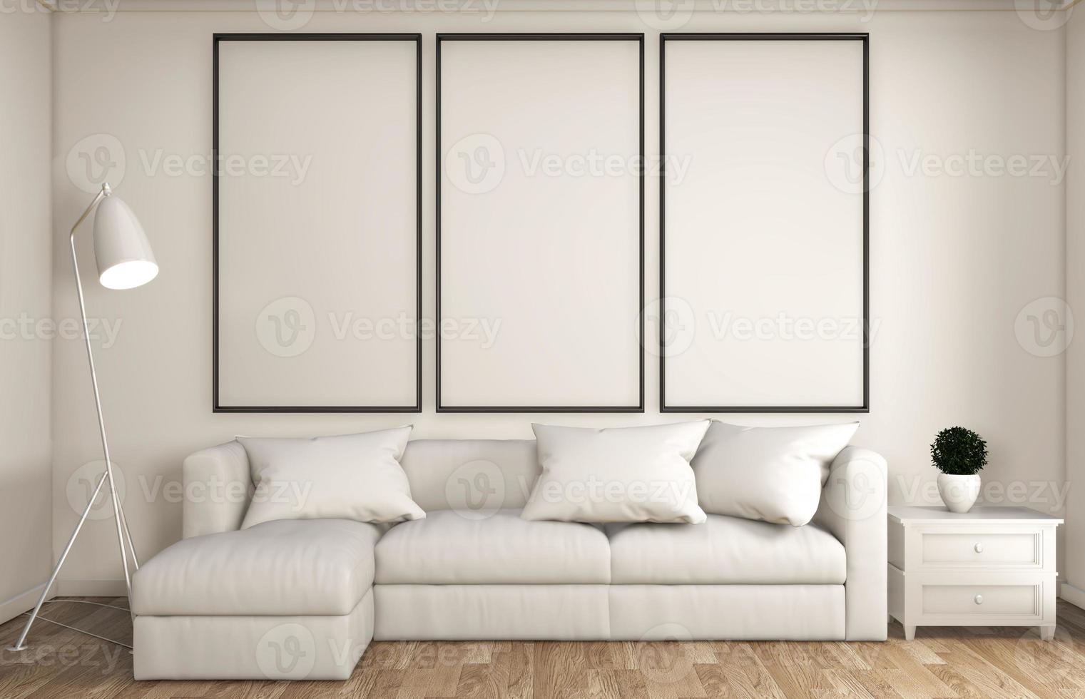 mock up bianco soggiorno decorazione in stile giapponese, progettato minimal zen style.3d rendering foto