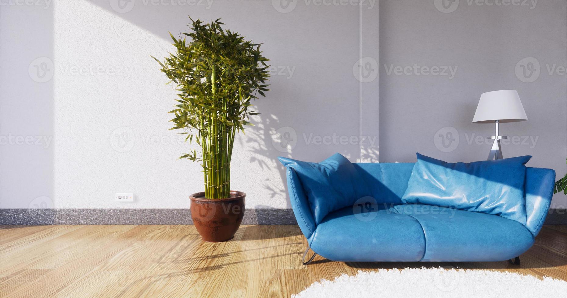 interno moderno soggiorno con divano e piante verdi, divano sullo sfondo della parete. rendering 3d foto