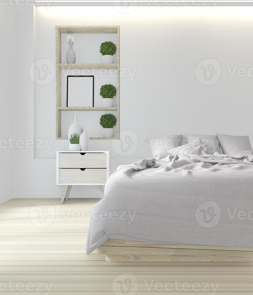 camera da letto bianca design giapponese.3d rendering foto