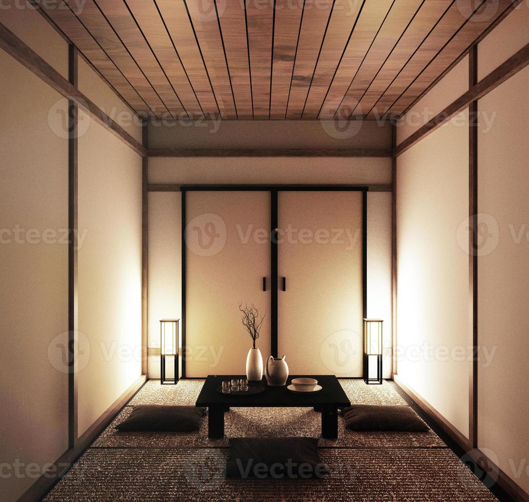 stuoia di tatami della stanza vuota giapponese interna che progetta la più bella. rendering 3d foto