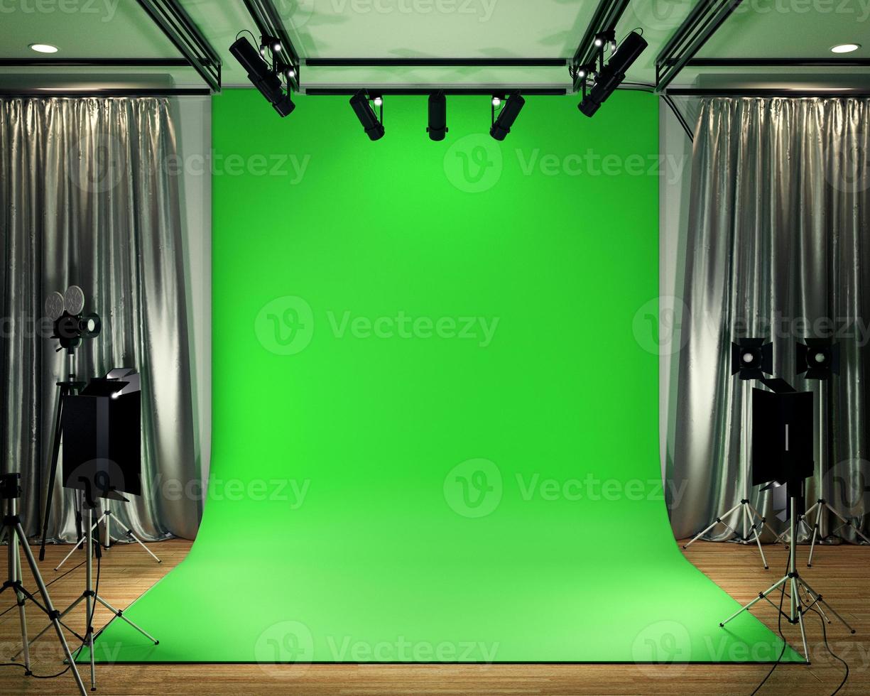 studio big - moderno studio cinematografico con schermo verde. rendering 3d foto