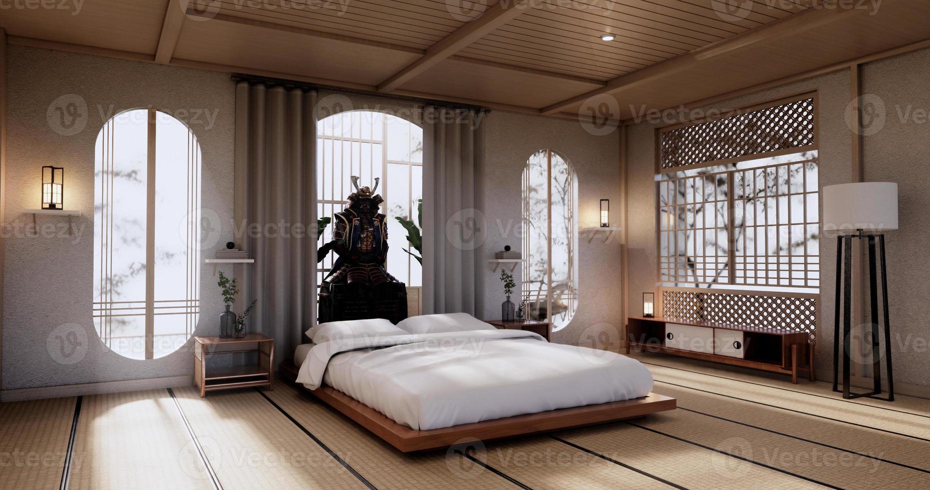 interni di lusso moderno in stile giapponese camera da letto mock up, progettando il più bello. rendering 3d foto