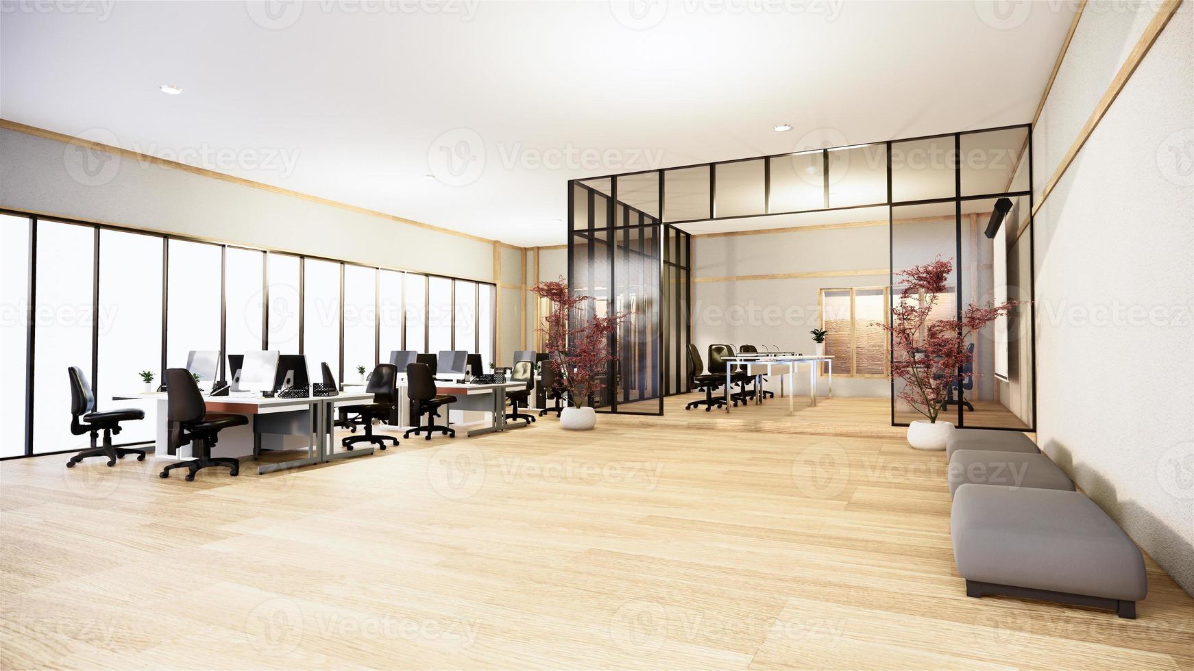 ufficio affari - bella sala riunioni japanroom e tavolo da conferenza, in stile moderno. rendering 3d foto