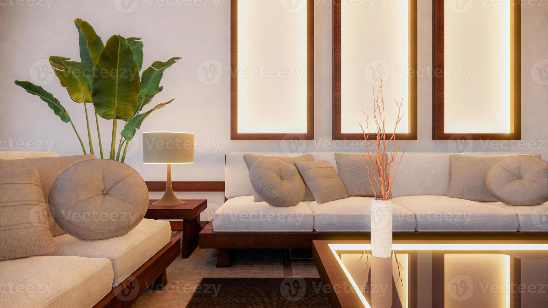 divano in stile giapponese sulla stanza giappone e lo sfondo bianco fornisce una finestra per l'editing.3d rendering foto