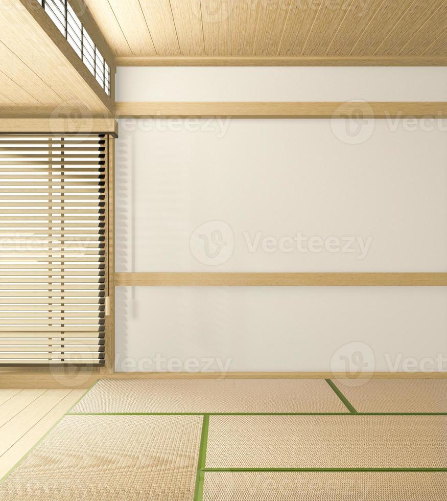 interno della stanza in stile tropicale, stanza vuota in stile giapponese. rendering 3d foto