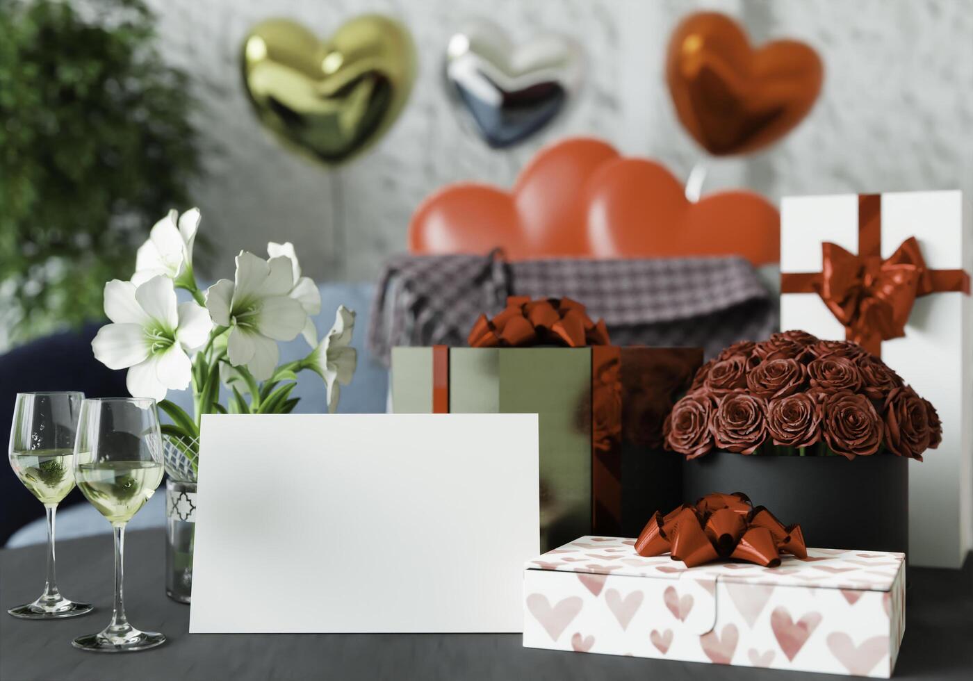 carta con confezione regalo su san valentino, stile 3d. foto