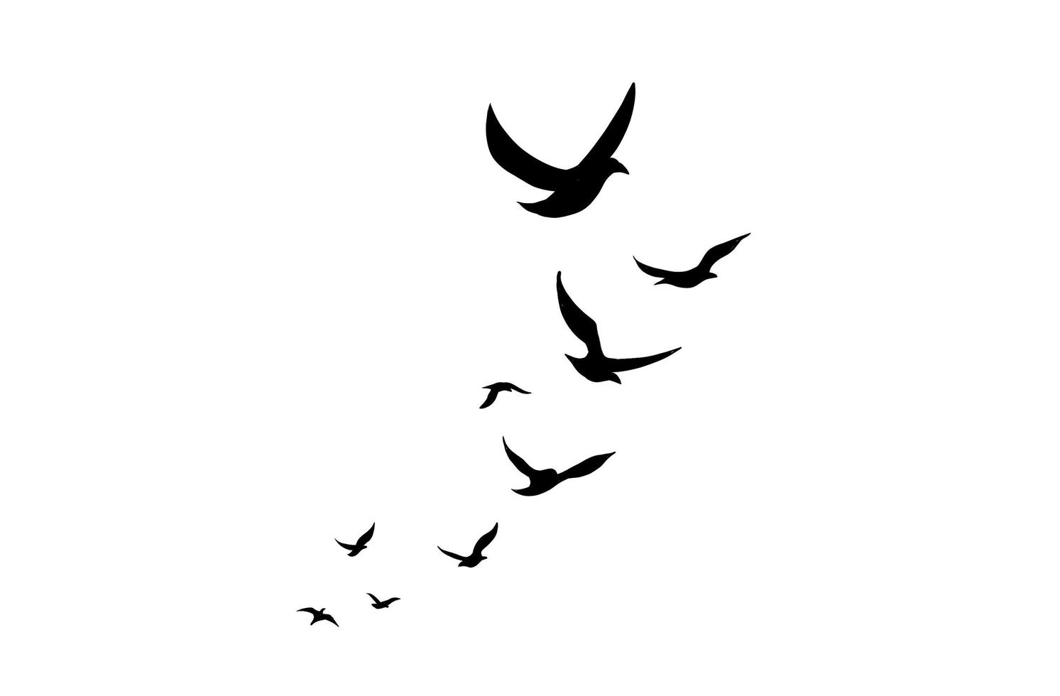 l'illustrazione di uccelli in volo isolato su uno sfondo bianco. uno stormo di animali volanti in un design semplice per un elemento decorativo e un tatuaggio. foto