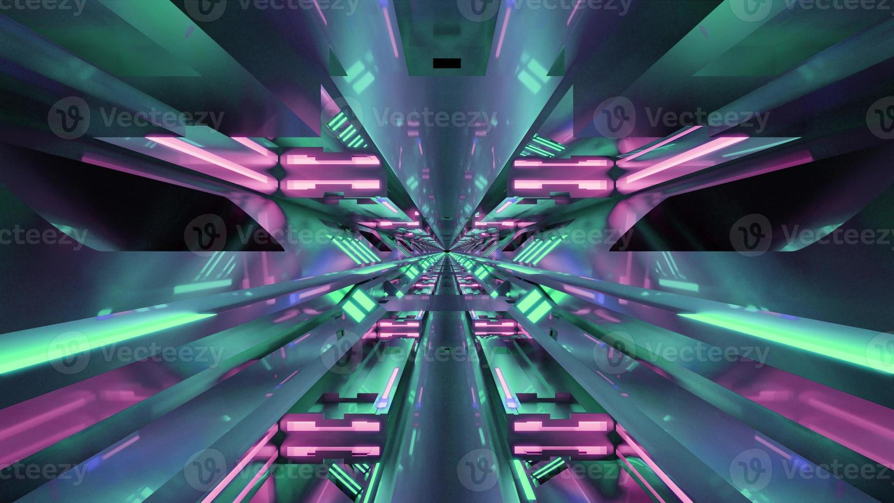 tunnel al neon con pareti riflettenti 4k uhd 3d illustration foto