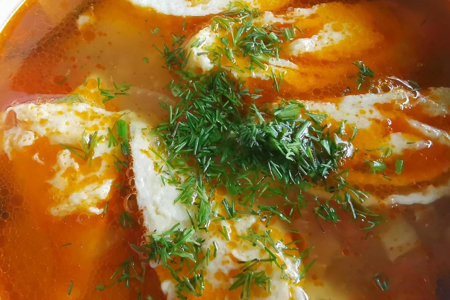 zuppa nazionale con involtini di frittata. cucina ucraina foto