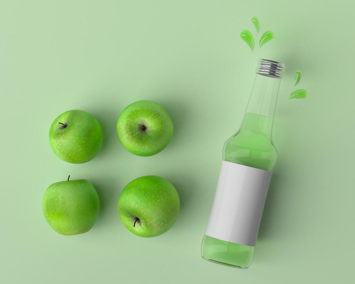 una bottiglia usata per contenere il succo di mela con la mela foto