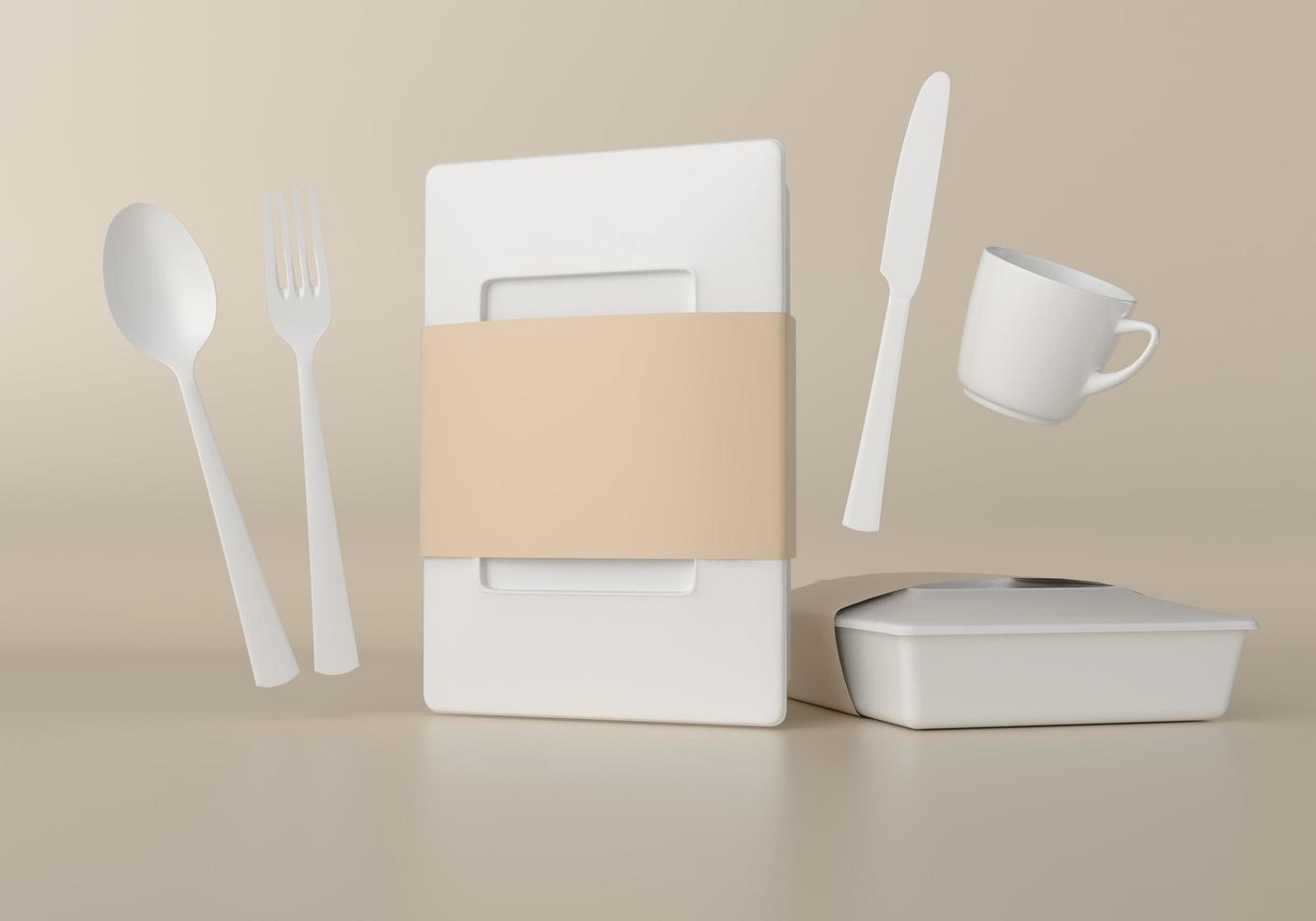 scatola per alimenti di carta con cucchiaio e forchetta foto