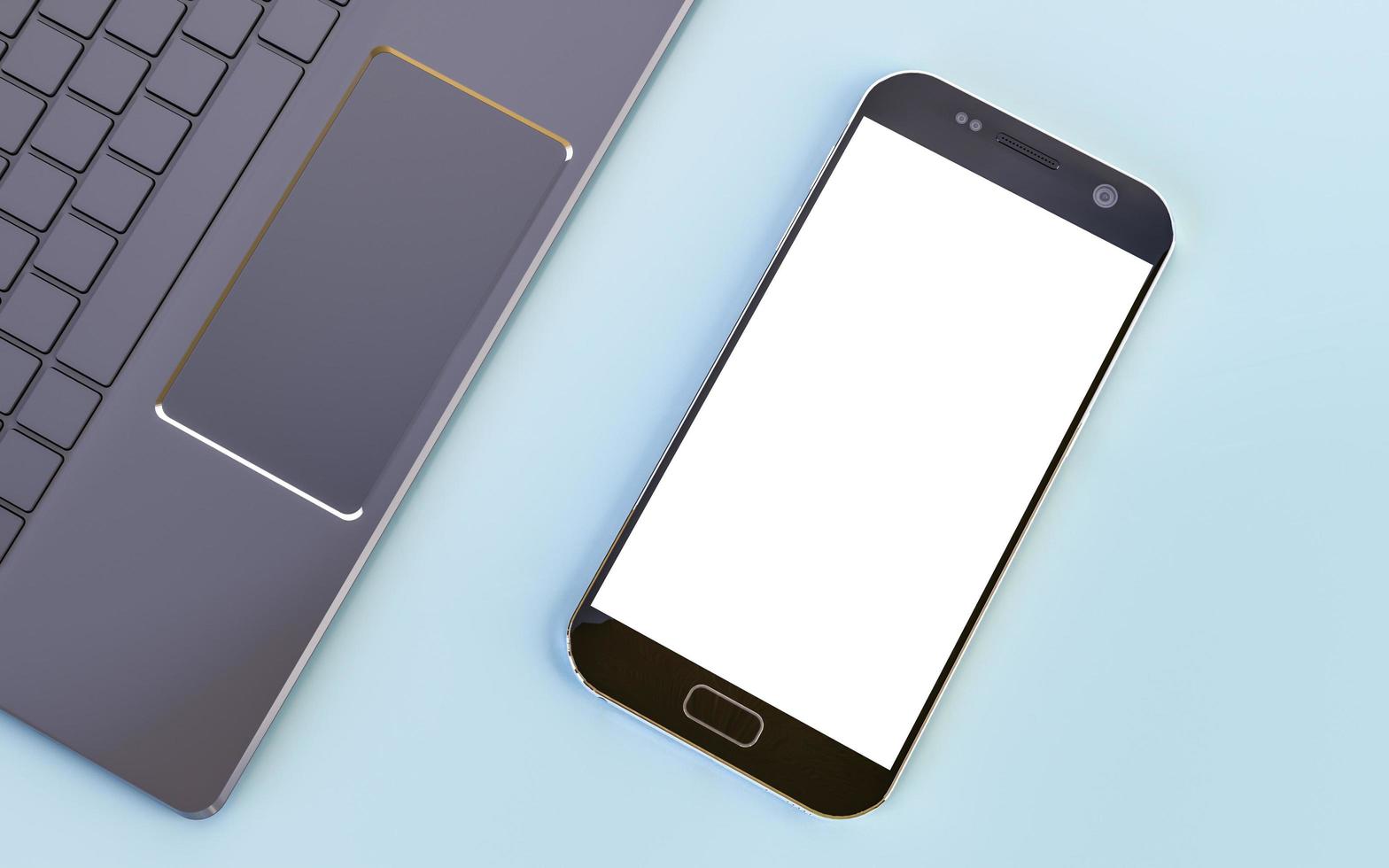 laptop e telefono cellulare su sfondo pastello con grafica 3d. foto